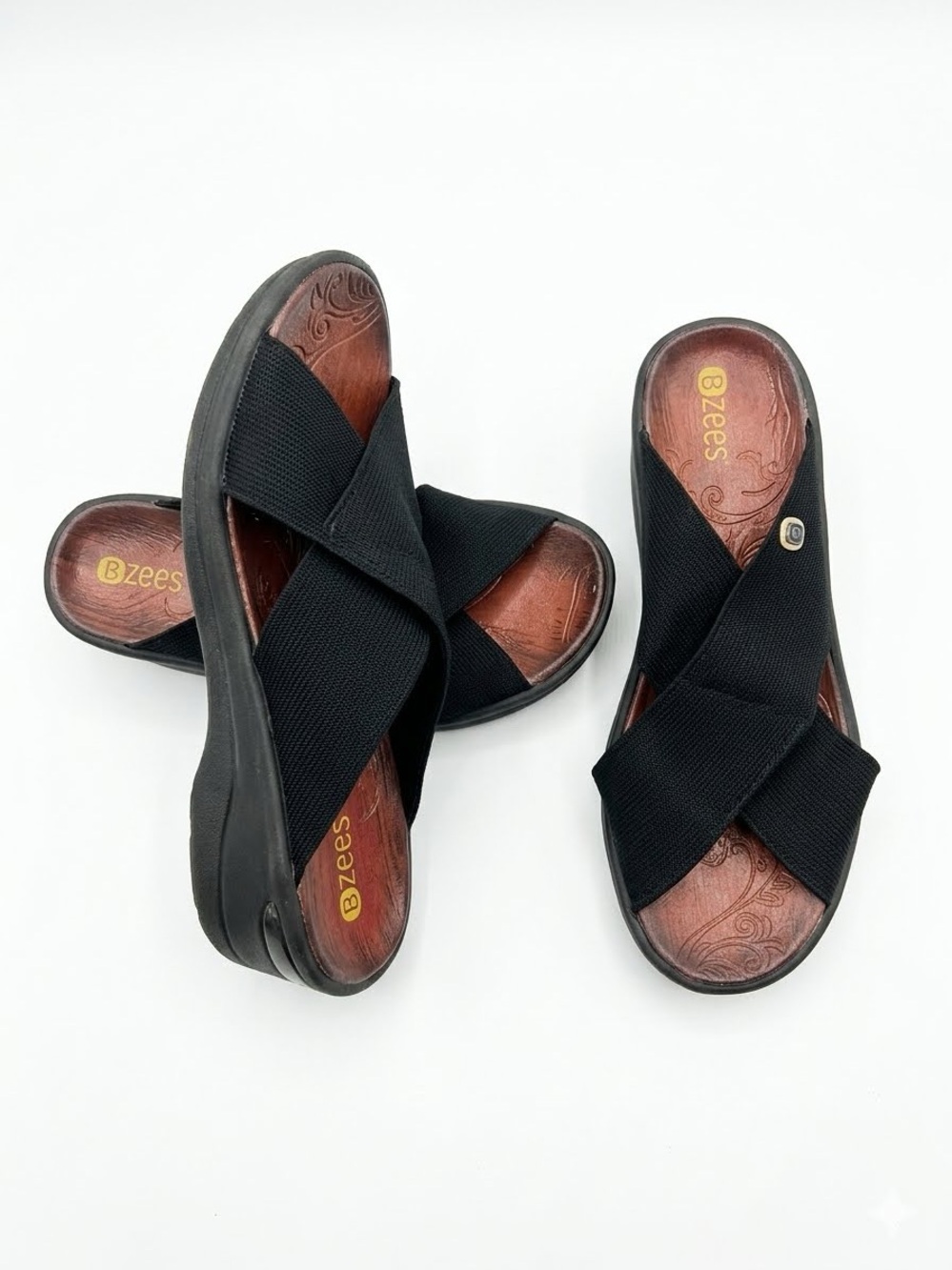 Bzees Black Crossband Slip-On Sandals